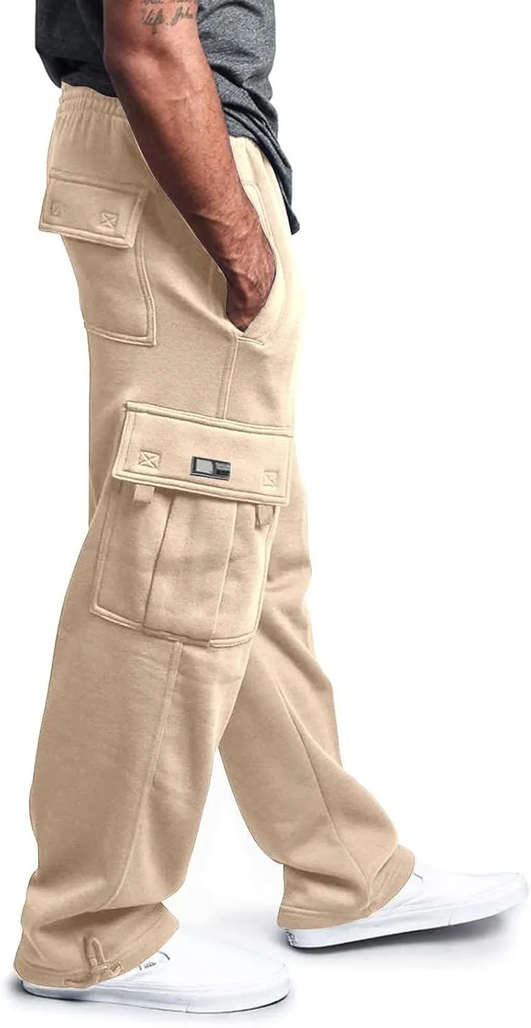 Men's Cargo Sweatpants Casual Drawstring Elastic Waist Pants Open Bottom Athletic Pants Gym Sweatpants with Pockets