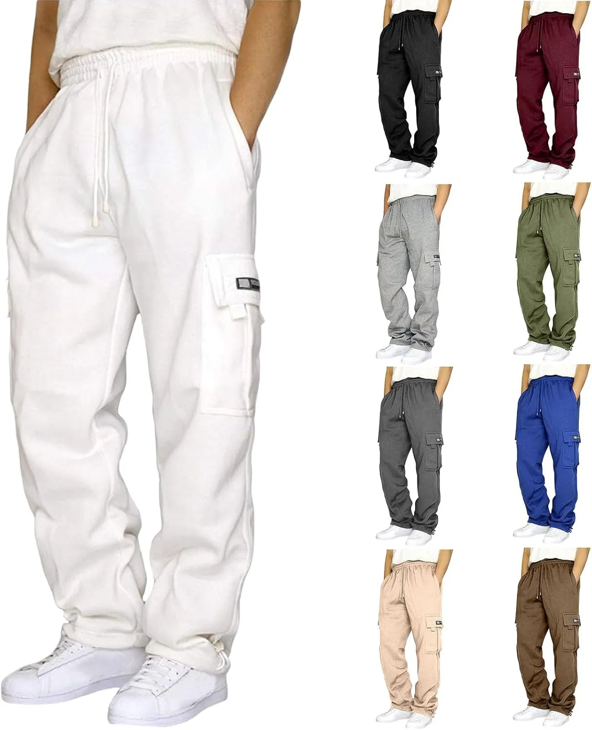 Men's Cargo Sweatpants Casual Drawstring Elastic Waist Pants Open Bottom Athletic Pants Gym Sweatpants with Pockets