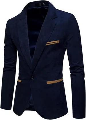 Men's Casual Corduroy Blazer Classic Fit One Button Sport Coat Fashion Notch Lapel Blazer Jacket Fall Winter Jackets