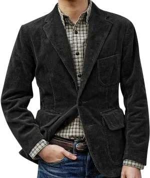Mens Casual Corduroy Sport Coats Vintage Slim Fit One Button Notch Lapel Blazer Jackets Business Formal Work Jackets