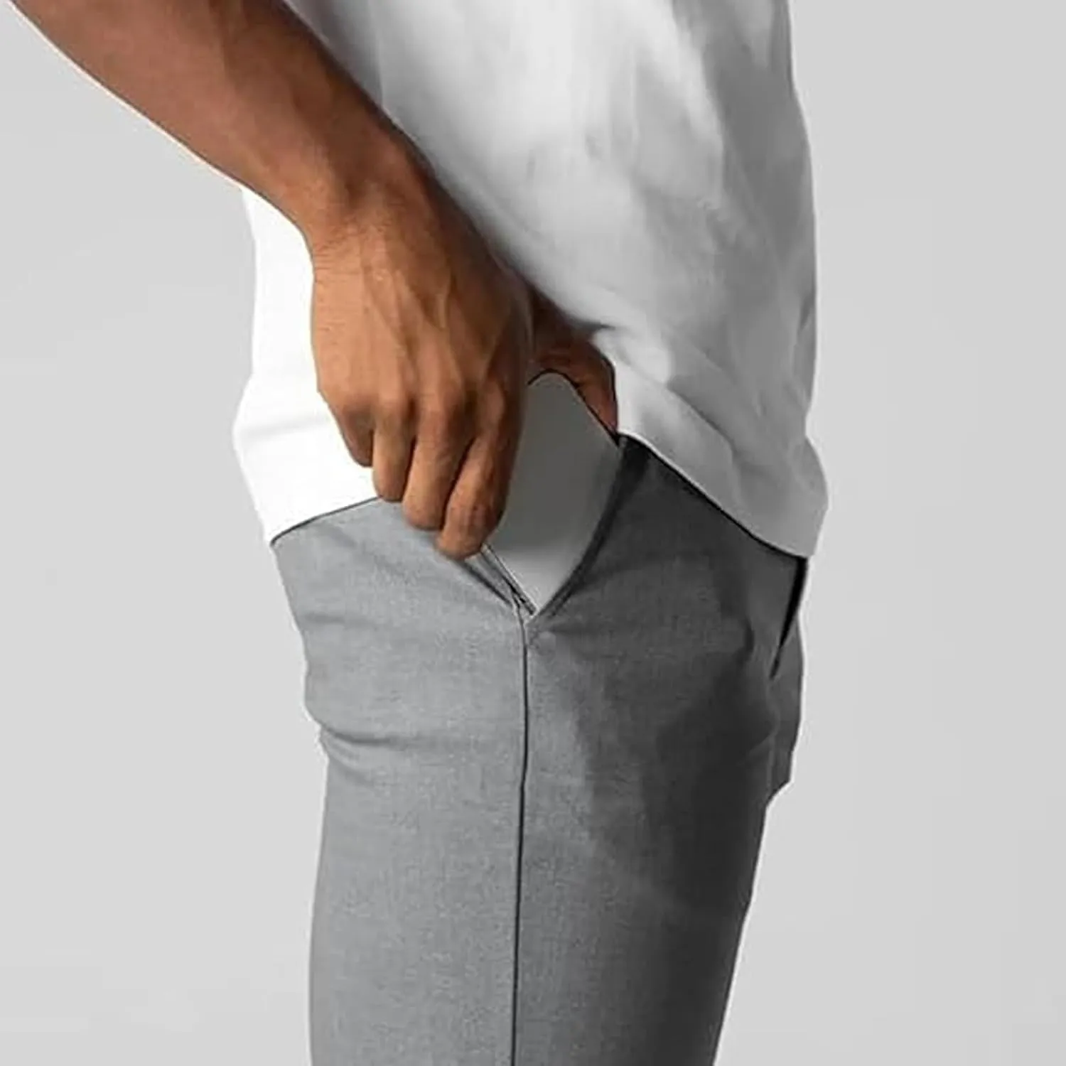Men's Casual Pants Slim Dress Pants Stretchy Flat Front Tapered Legs Regular Casual Elastic Waist Straight Legs Daily Wear