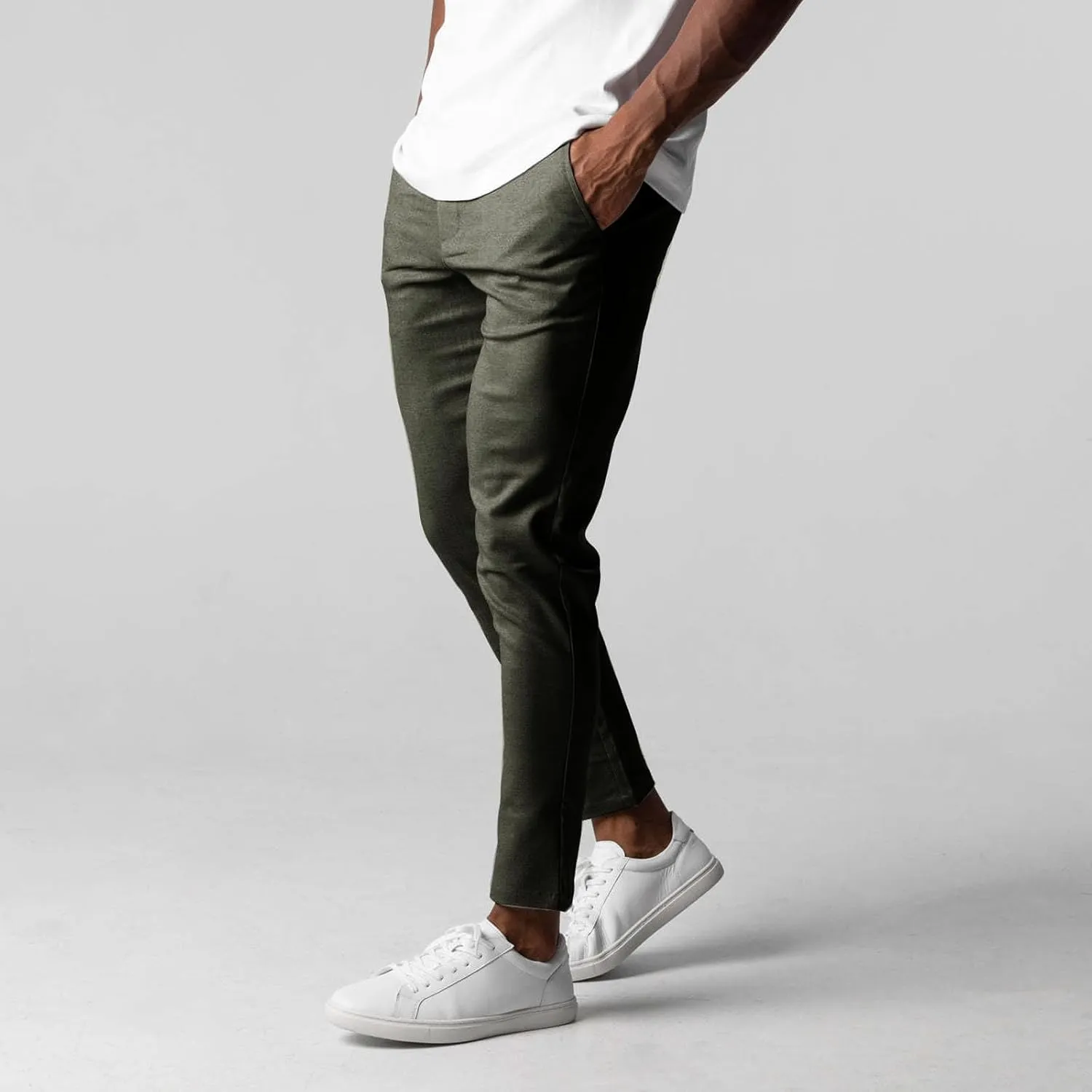 Men's Casual Pants Slim Dress Pants Stretchy Flat Front Tapered Legs Regular Casual Elastic Waist Straight Legs Daily Wear