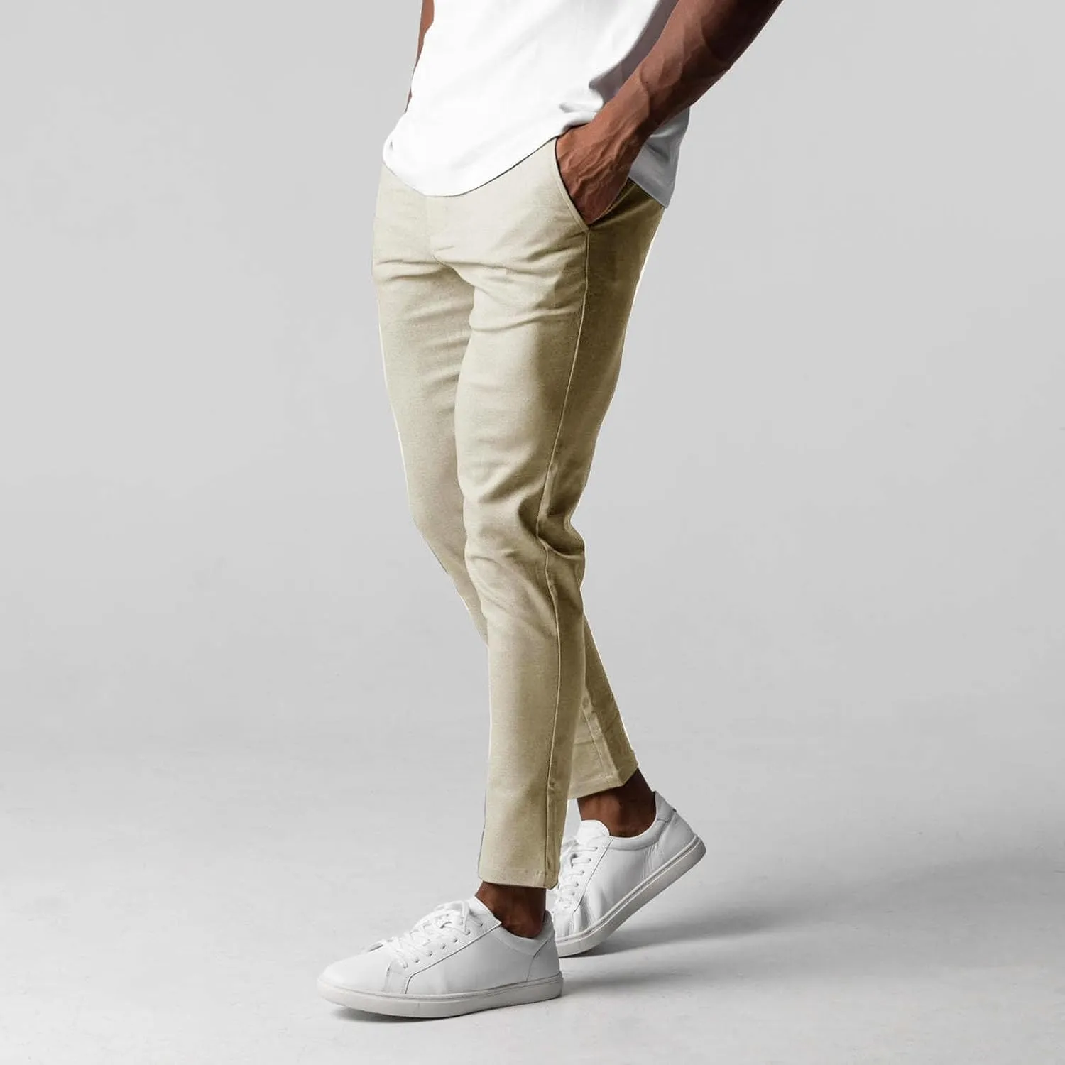 Men's Casual Pants Slim Dress Pants Stretchy Flat Front Tapered Legs Regular Casual Elastic Waist Straight Legs Daily Wear