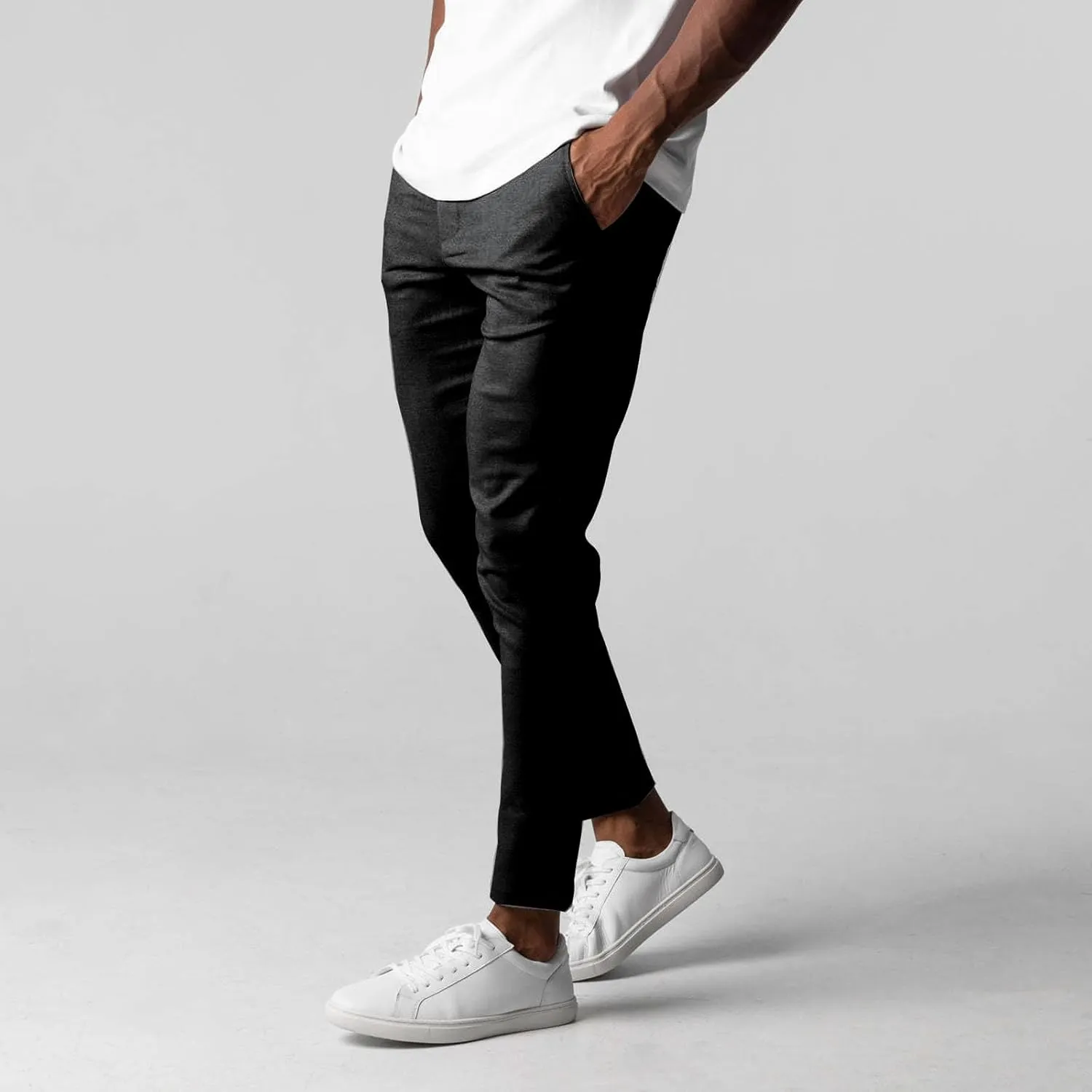 Men's Casual Pants Slim Dress Pants Stretchy Flat Front Tapered Legs Regular Casual Elastic Waist Straight Legs Daily Wear