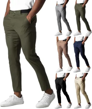 Men's Casual Pants Slim Dress Pants Stretchy Flat Front Tapered Legs Regular Casual Elastic Waist Straight Legs Daily Wear