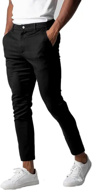Men's Casual Pants Slim Dress Pants Stretchy Flat Front Tapered Legs Regular Casual Elastic Waist Straight Legs Daily Wear