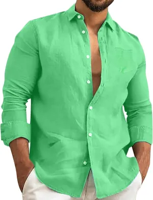 Men's Cotton Linen Button Down Shirt Casual Summer Stylish Beach Shirts Tropical Lightweight Quick Dry Dress Tops
