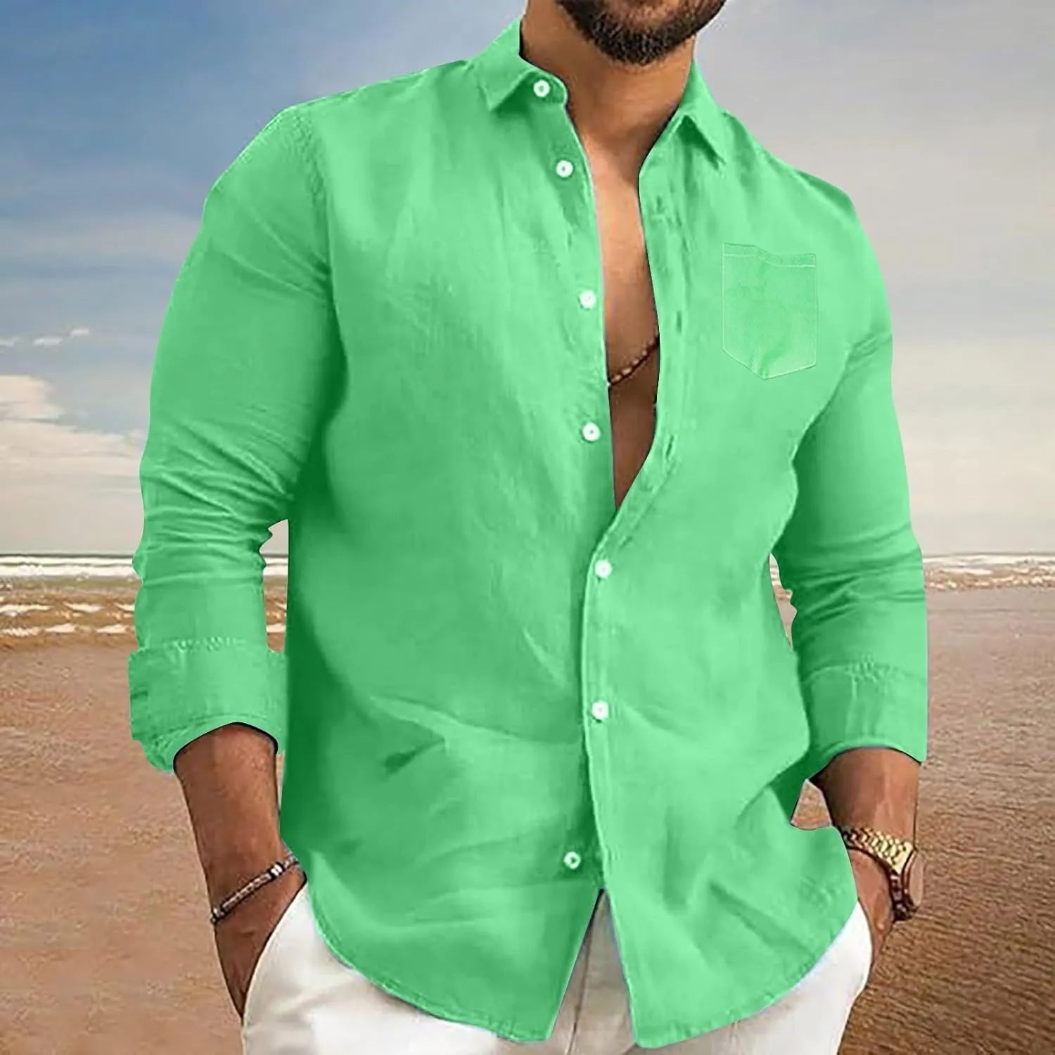 Men's Cotton Linen Button Down Shirt Casual Summer Stylish Beach Shirts Tropical Lightweight Quick Dry Dress Tops