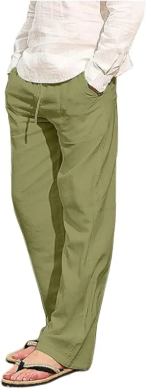 Men's Cotton Linen Pants Drawstring Joggers Yoga Pants Elastic Waist Lightweight Baggy Casual Beach Pants for Summer