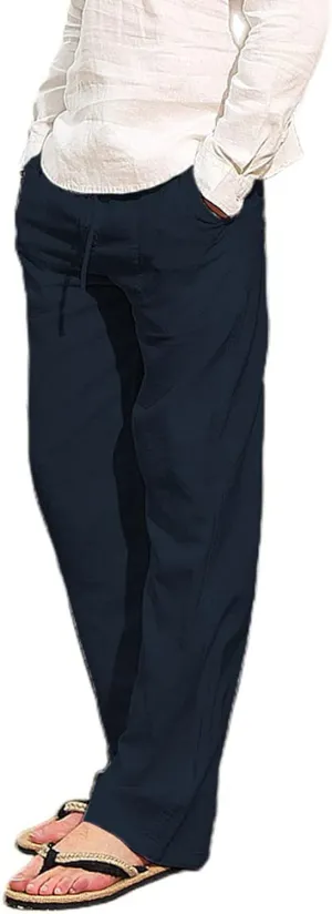 Men's Cotton Linen Pants Drawstring Joggers Yoga Pants Elastic Waist Lightweight Baggy Casual Beach Pants for Summer