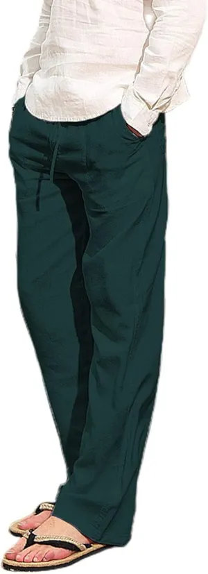 Men's Cotton Linen Pants Drawstring Joggers Yoga Pants Elastic Waist Lightweight Baggy Casual Beach Pants for Summer