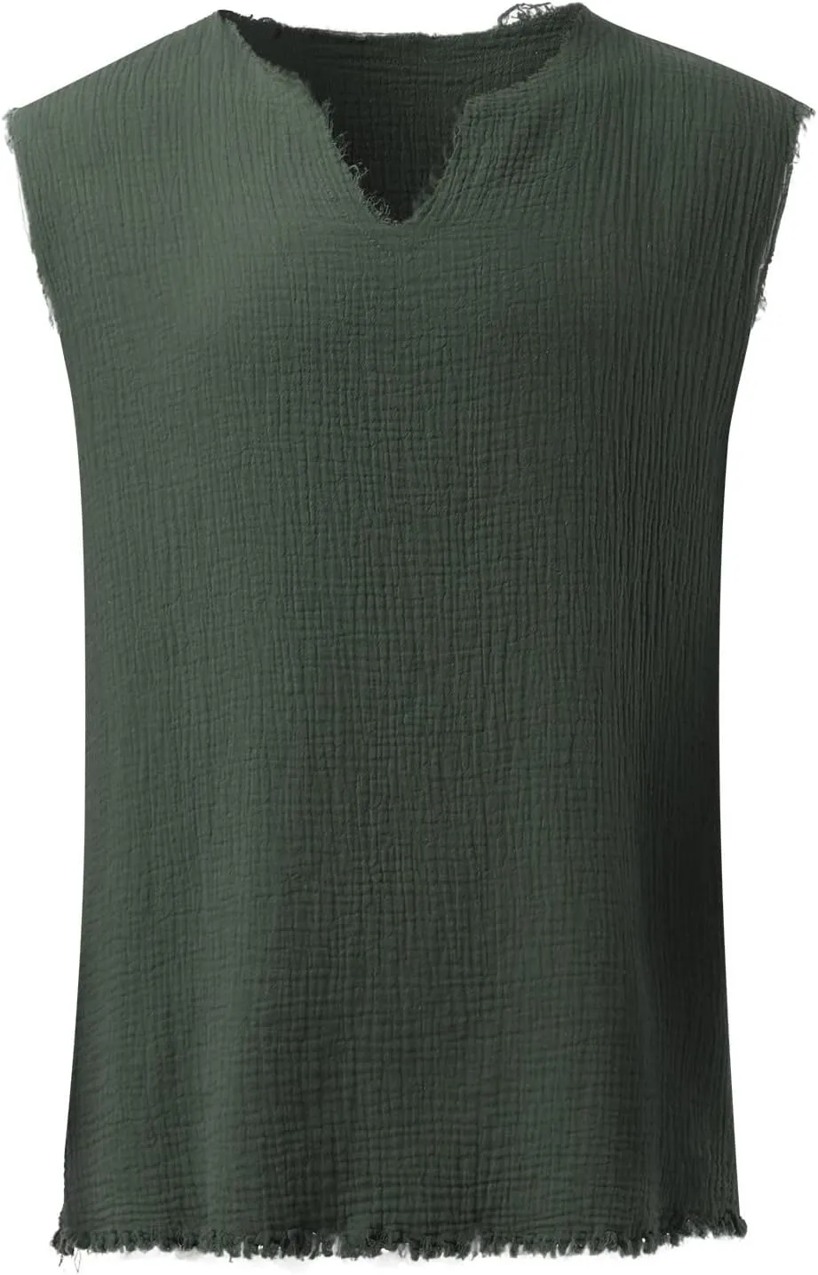 Men's Cotton Linen Shirts Big and Tall Sleeveless Workout Tank Tops Breathable Quick Dry Summer V Neck Gym Fitness Tee