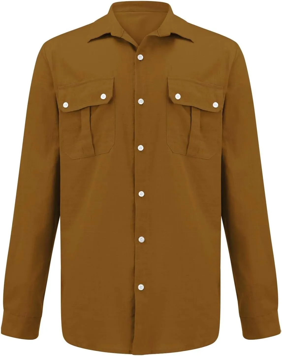 Men's Cotton Linen Shirts Retro Multi-Pockets Lapel Long Sleeve Workwear Breathable Quick Dry Summer Tropical Tops