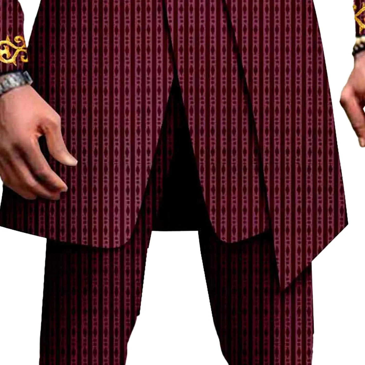 Men's Double Breasted Slim Fit Embroidery Suits African Chain Decorate Ethnic Suits Slim Fit Blazer Pants Outfits