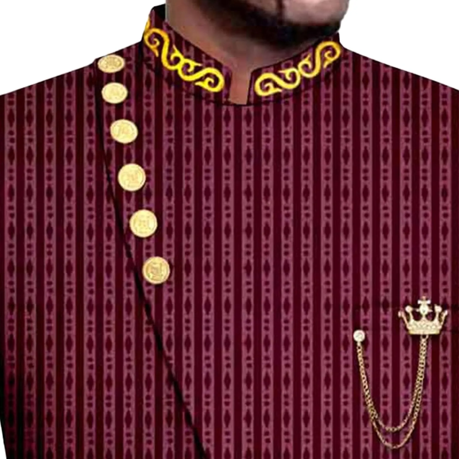 Men's Double Breasted Slim Fit Embroidery Suits African Chain Decorate Ethnic Suits Slim Fit Blazer Pants Outfits