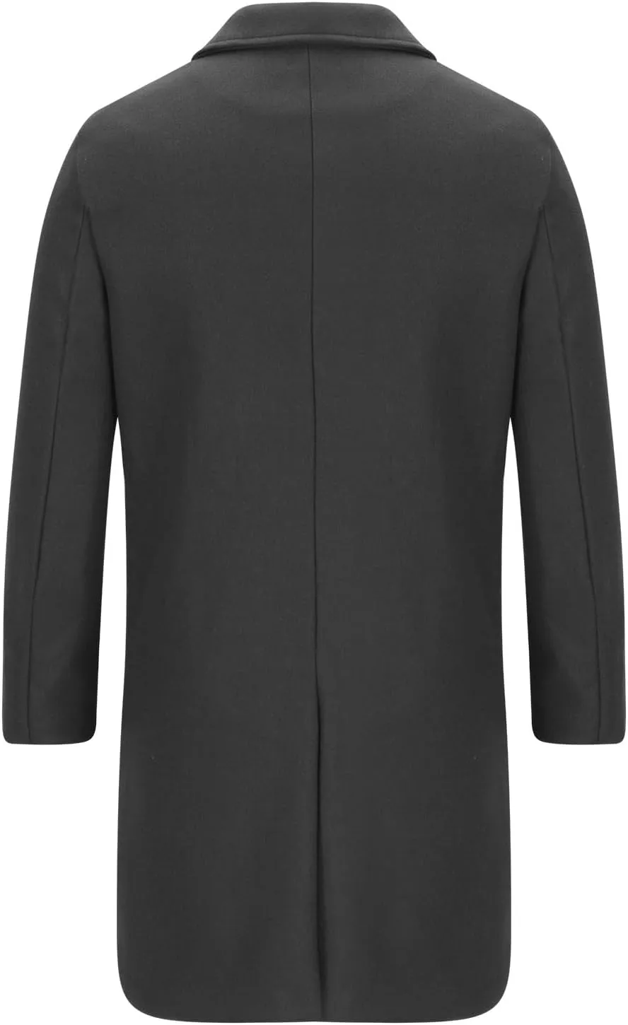 Mens Double Breasted Trench Coat Mid Length Wool Coat Long Sleeve Lapel Coat Casual Open Front Cardigan with Pocket
