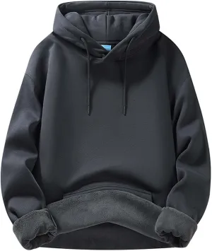 Men's Fleece Pullover Hoodie Warm Winter Hooded Sweatshirt Men Casaul Plain Shirt Long Sleeve with Kangaroo Pocket