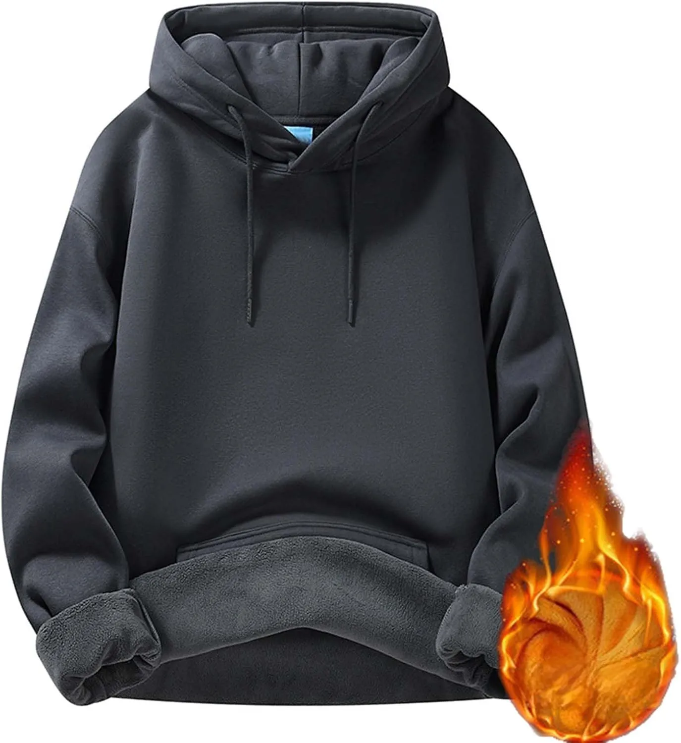 Men's Fleece Pullover Hoodie Warm Winter Hooded Sweatshirt Men Casaul Plain Shirt Long Sleeve with Kangaroo Pocket