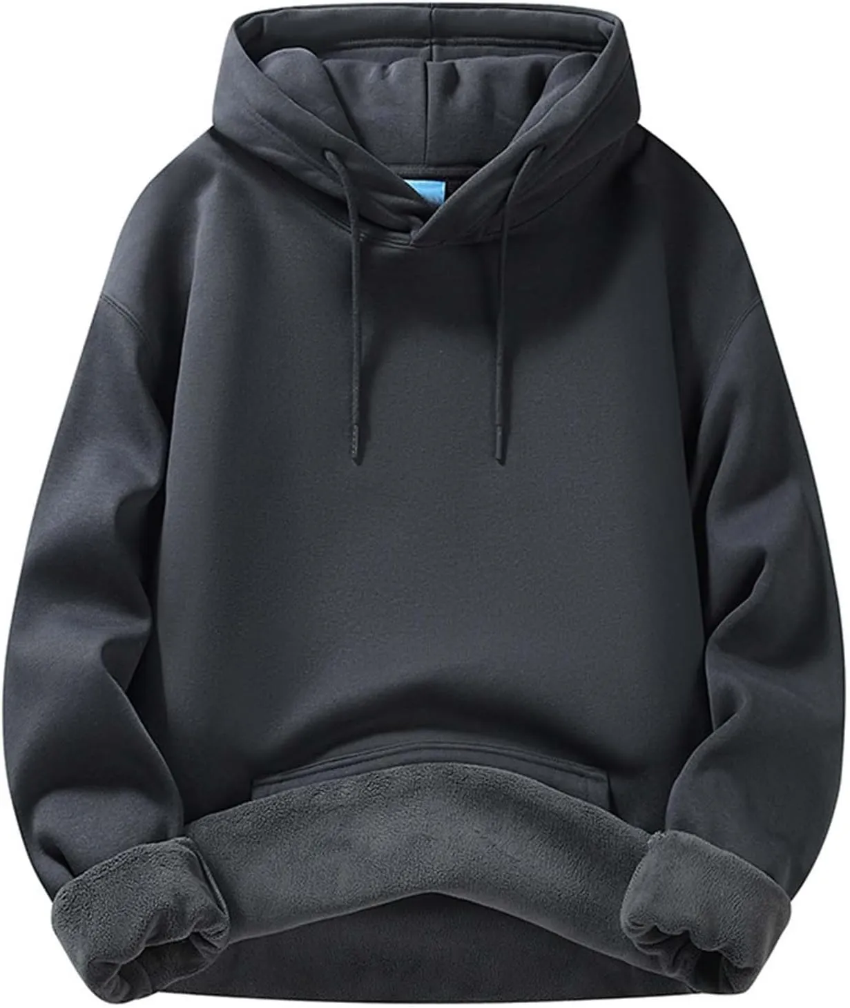 Men's Fleece Pullover Hoodie Warm Winter Hooded Sweatshirt Men Casaul Plain Shirt Long Sleeve with Kangaroo Pocket