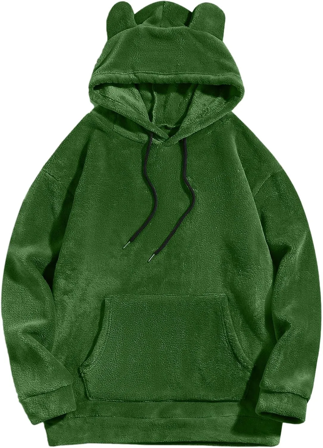Mens Fuzzy Soft Hoodies Solid Color Homewear Coral Fleece Sweatshirts Winter Warm Funny Bear Ears Pullover Long Sleeve