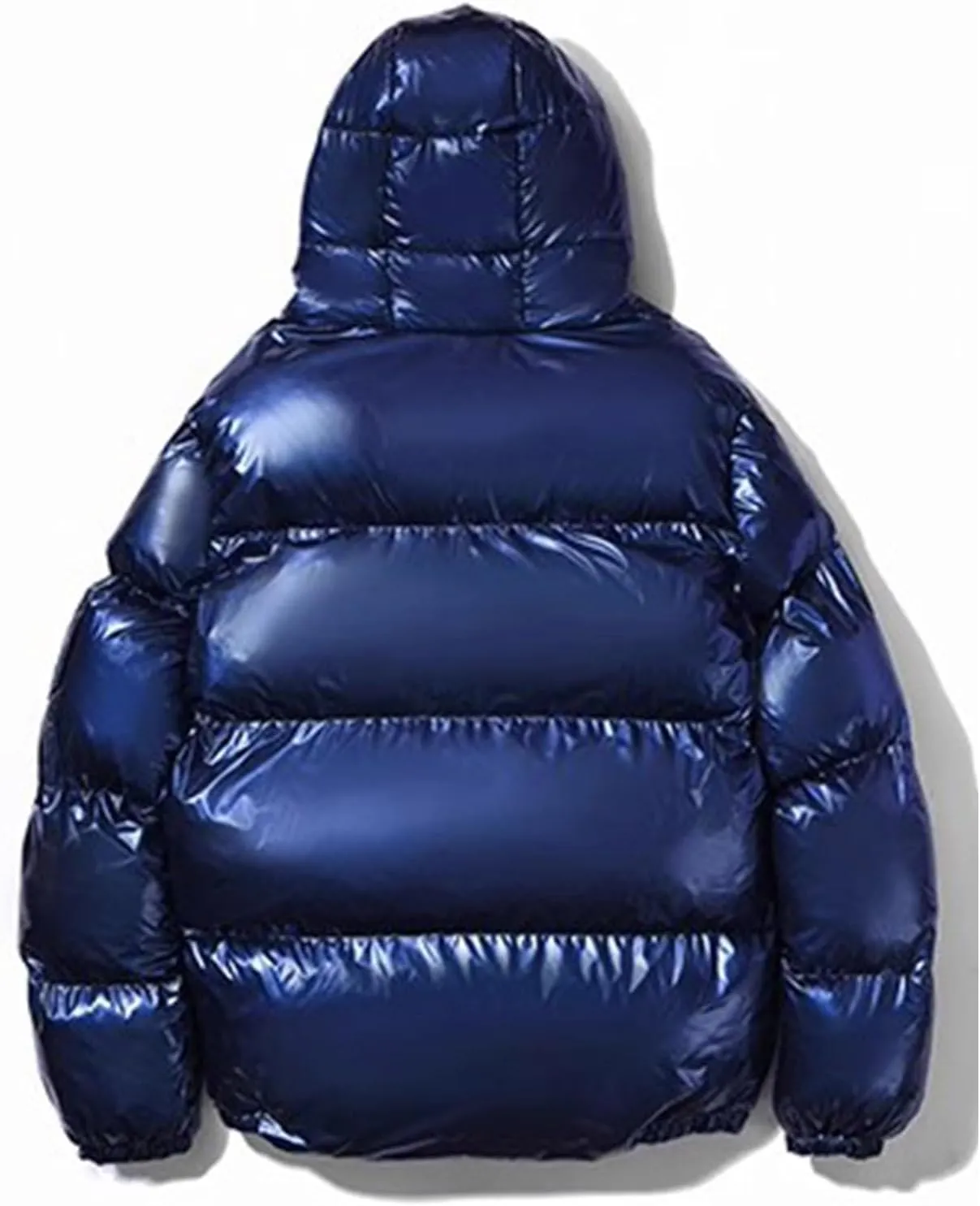 Mens Glossy Puffer Jacket Shiny Down Jacket Hooded Quilted Insulated Jacket Zip up Padded Coat Warm Winter Coats
