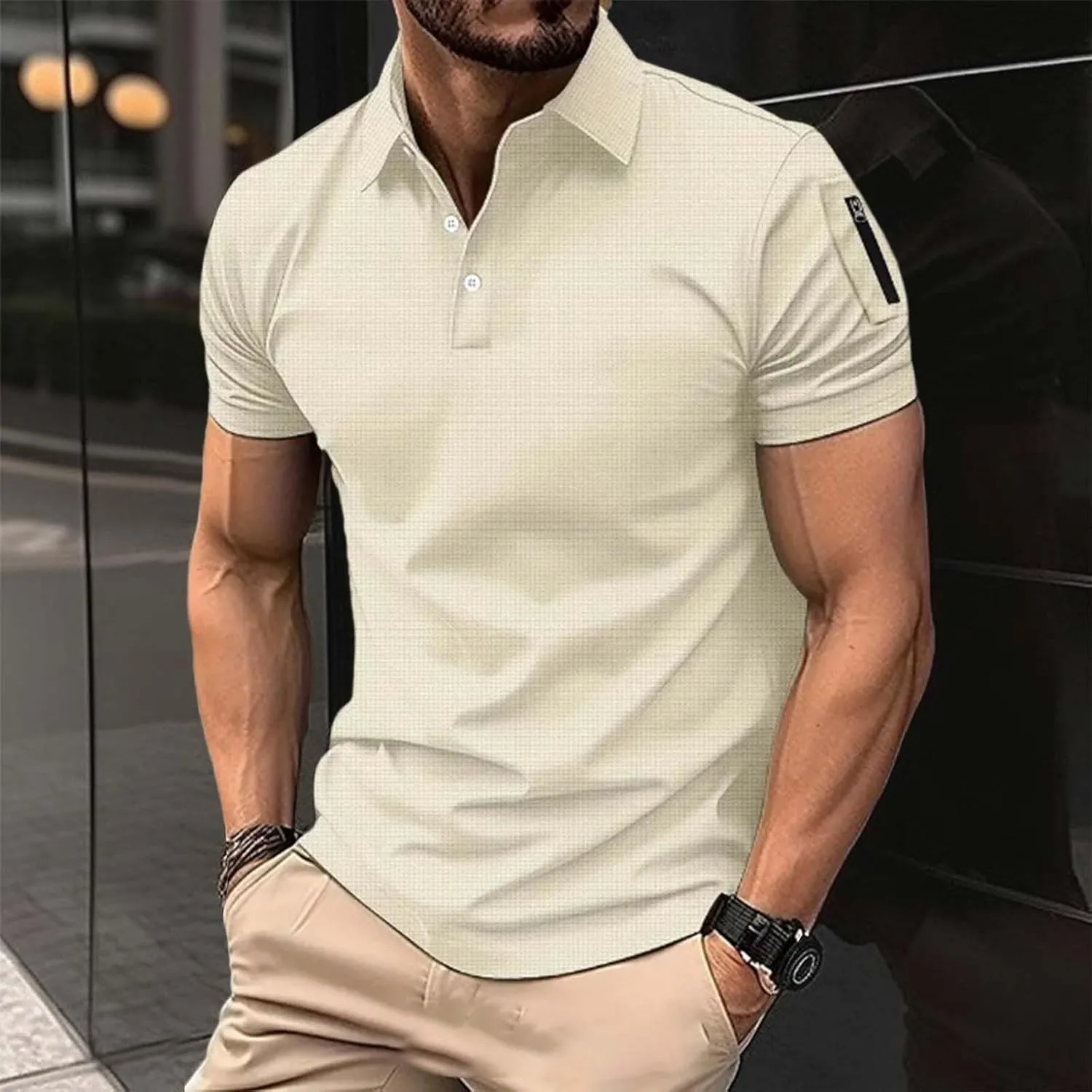 Men's Golf Polo Shirts Stylish Striped Texture Short Sleeve Smart Dress T-Shirt Athletic Polos Casual Collared Shirt