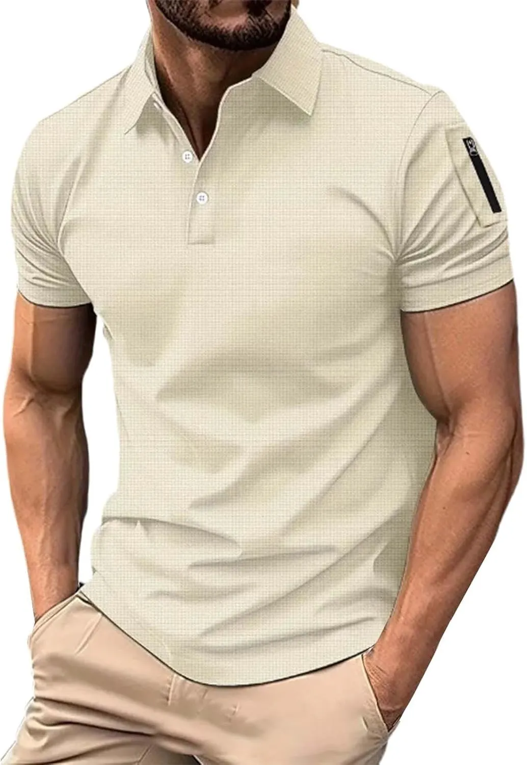 Men's Golf Polo Shirts Stylish Striped Texture Short Sleeve Smart Dress T-Shirt Athletic Polos Casual Collared Shirt