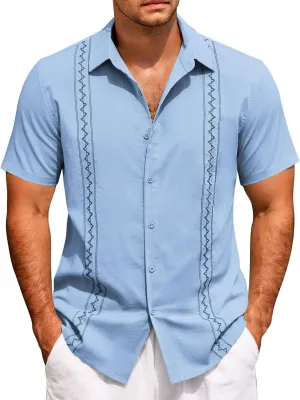 Men's Hawaiian Vacation Shirt Fashion Short Sleeve Button Down T-Shirts Casual Summer Beach Plain Linen Yoga Shirts