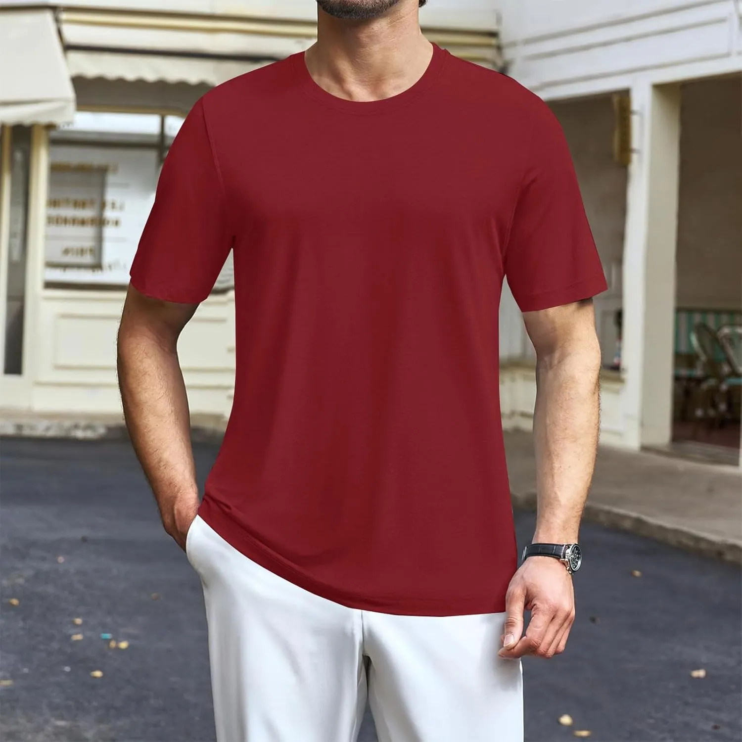 Mens Heavyweight Cotton T-Shirts Crew Neck Summer Loose Big and Tall T Shirts Quick Dry Running Athletic Gym Tees