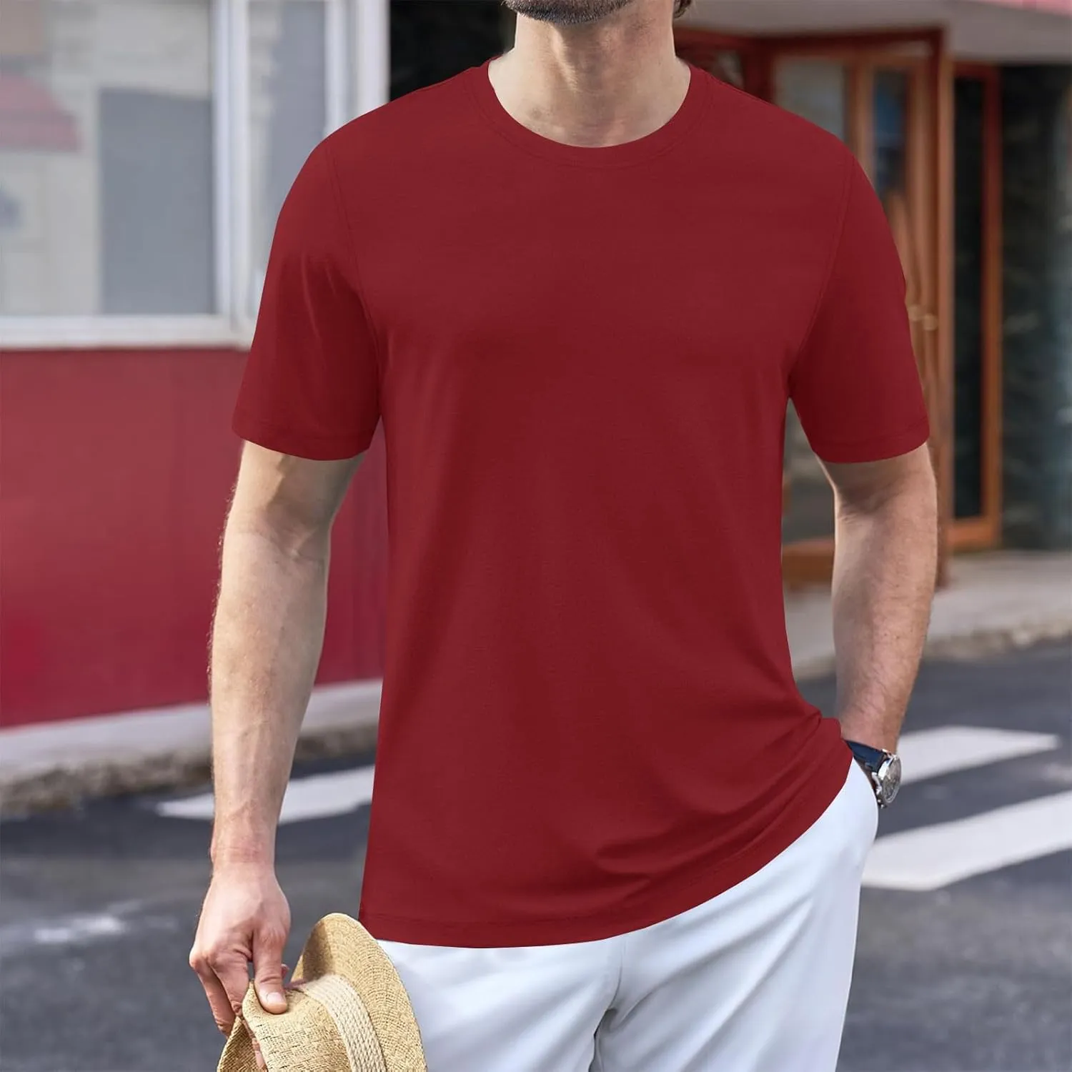 Mens Heavyweight Cotton T-Shirts Crew Neck Summer Loose Big and Tall T Shirts Quick Dry Running Athletic Gym Tees