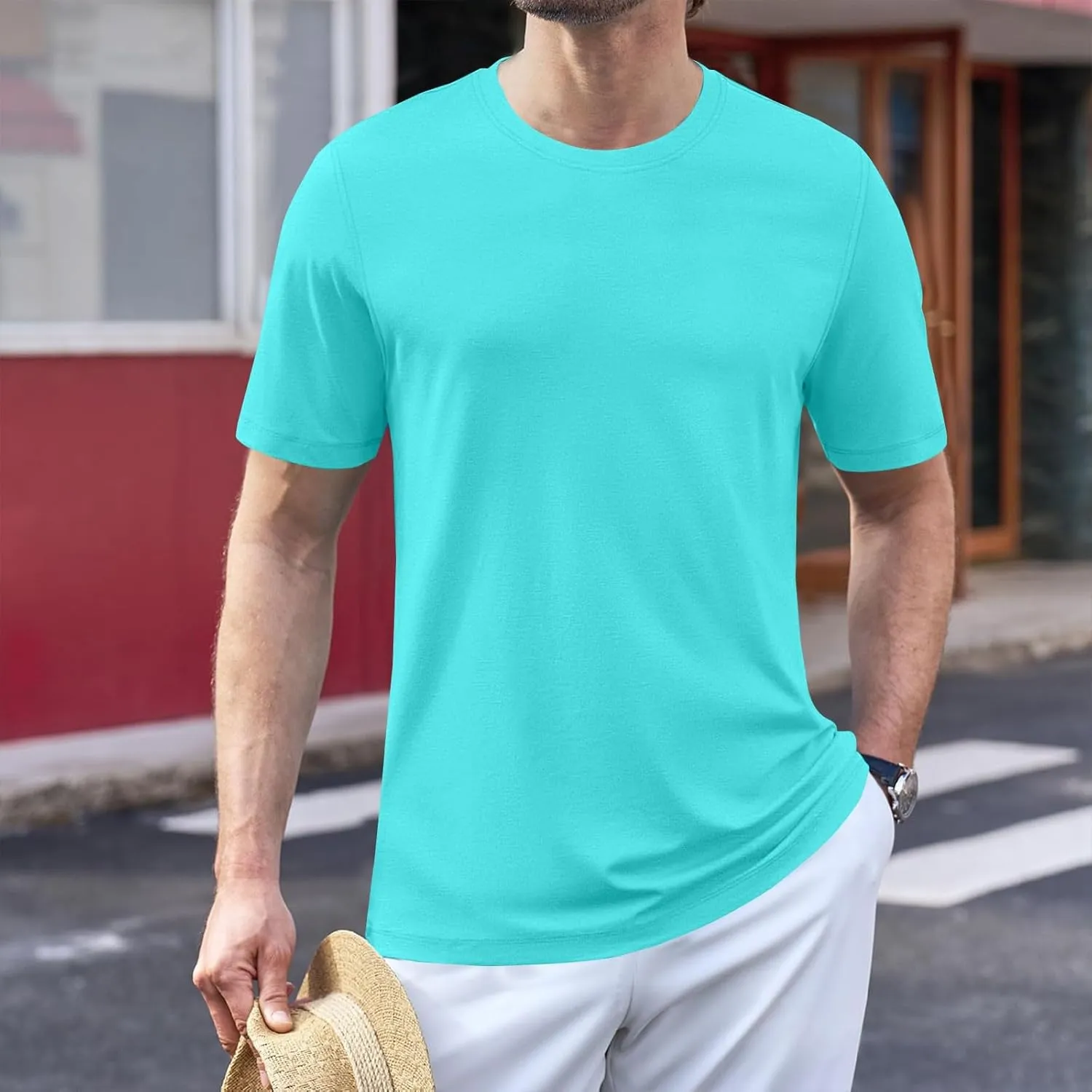 Mens Heavyweight Cotton T-Shirts Crew Neck Summer Loose Big and Tall T Shirts Quick Dry Running Athletic Gym Tees