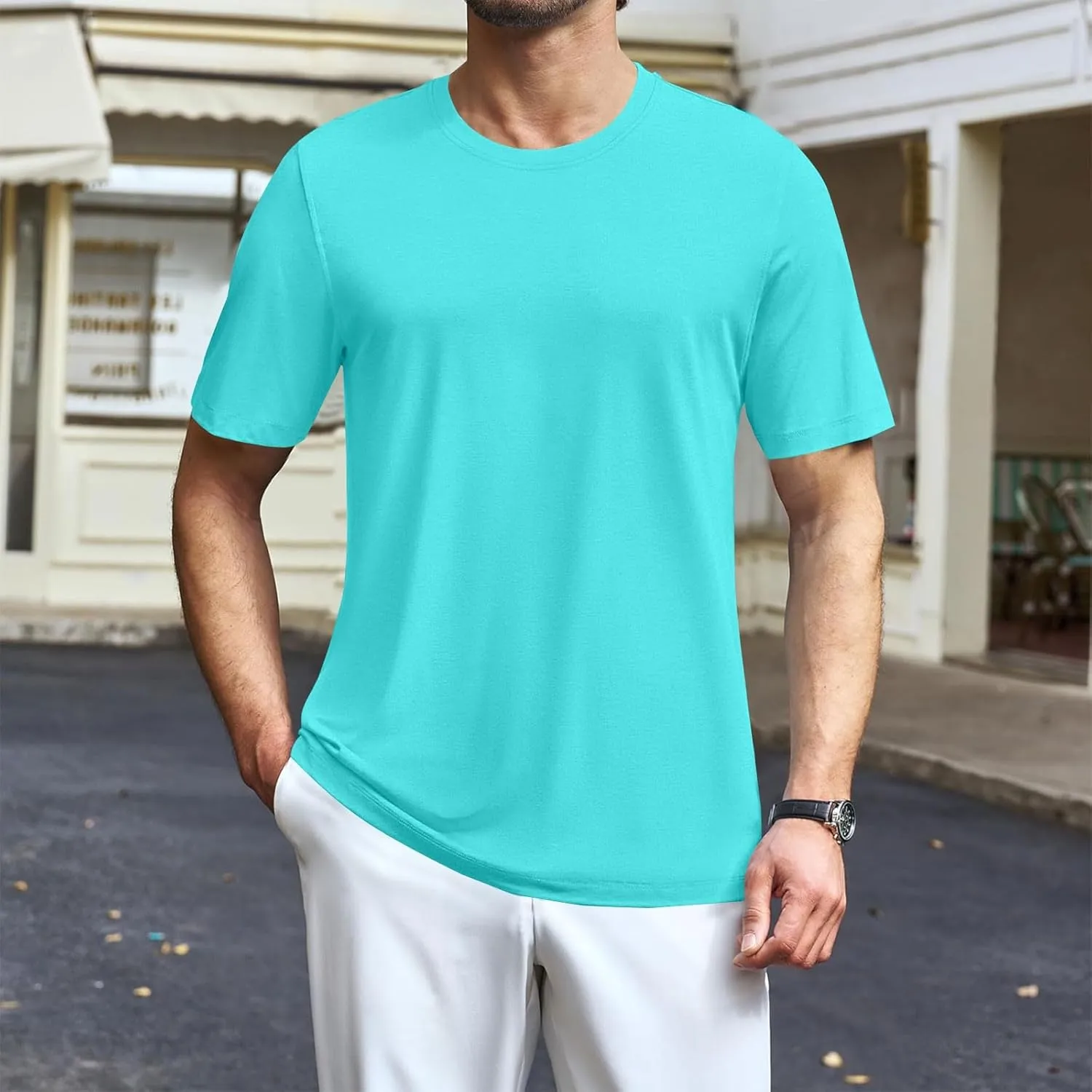 Mens Heavyweight Cotton T-Shirts Crew Neck Summer Loose Big and Tall T Shirts Quick Dry Running Athletic Gym Tees