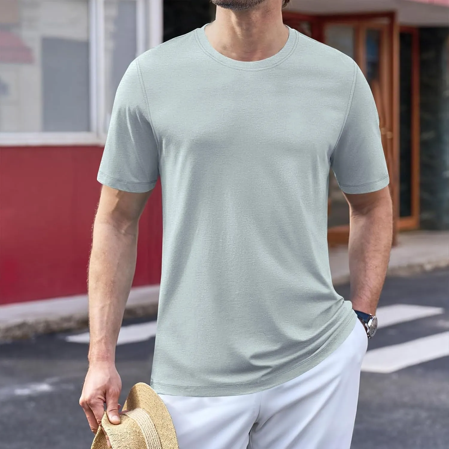 Mens Heavyweight Cotton T-Shirts Crew Neck Summer Loose Big and Tall T Shirts Quick Dry Running Athletic Gym Tees