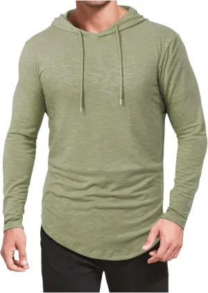 Mens Hooded T Shirts Long Sleeve Moisture Wicking Sports Tops Workout Crew Neck Classic Plain High Performance Shirt