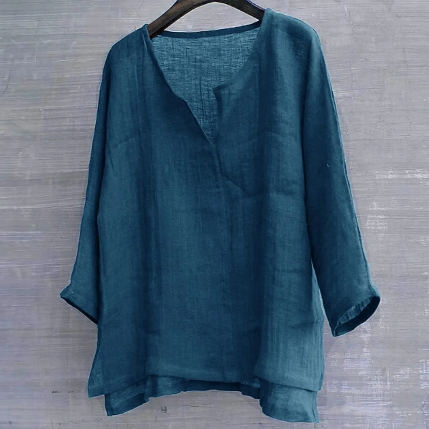 Mens Linen Henley Shirt Breathable 3/4 Sleeve T Shirts Pullover V Neck Loose Summer Casual Top Lightweight Quick Dry