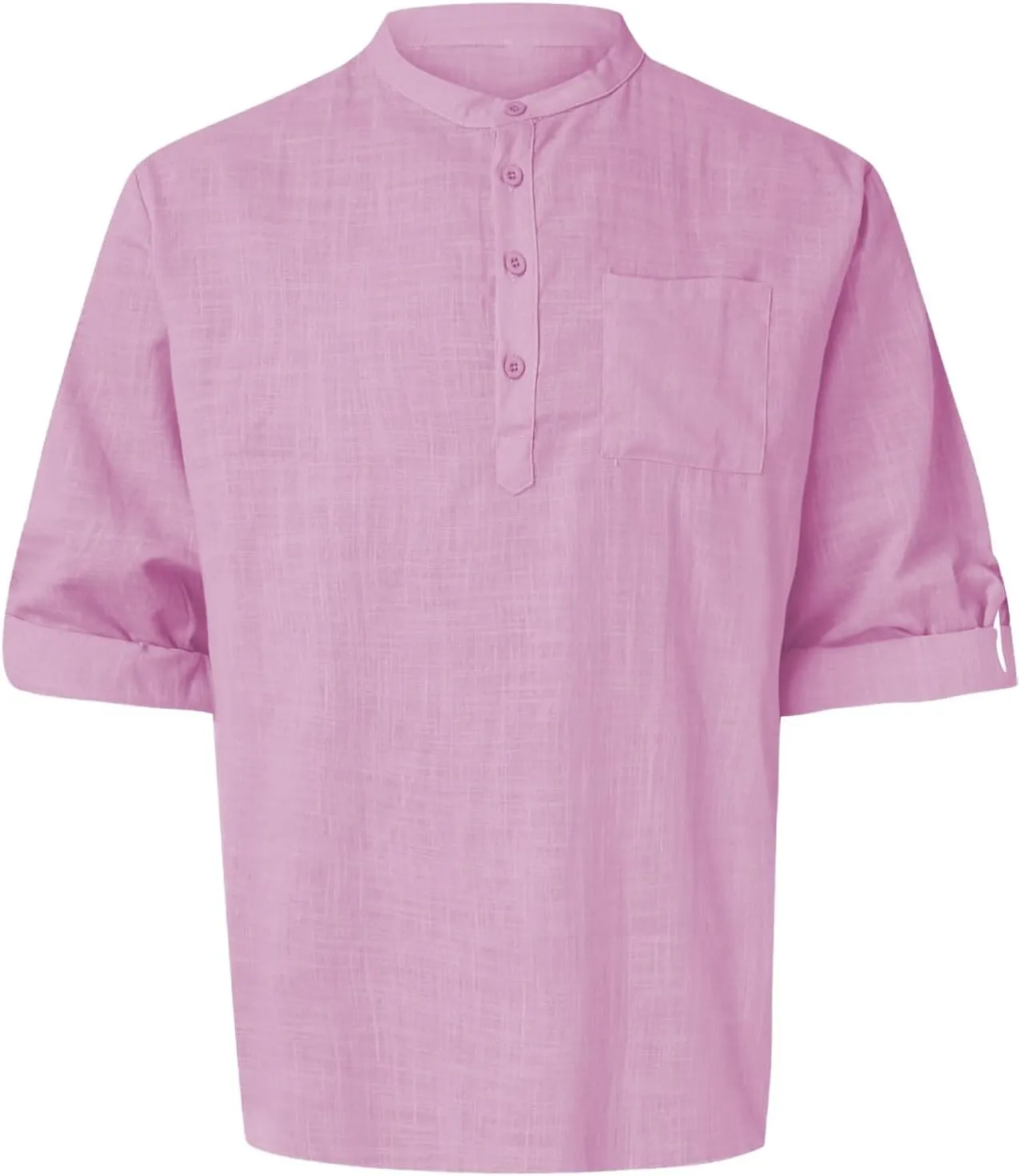 Men's Linen Henley Shirts Casual Cotton 3/4 Sleeve Regular-Fit Summer T-Shirt Breathable Quick Dry Hippie Beach Shirt