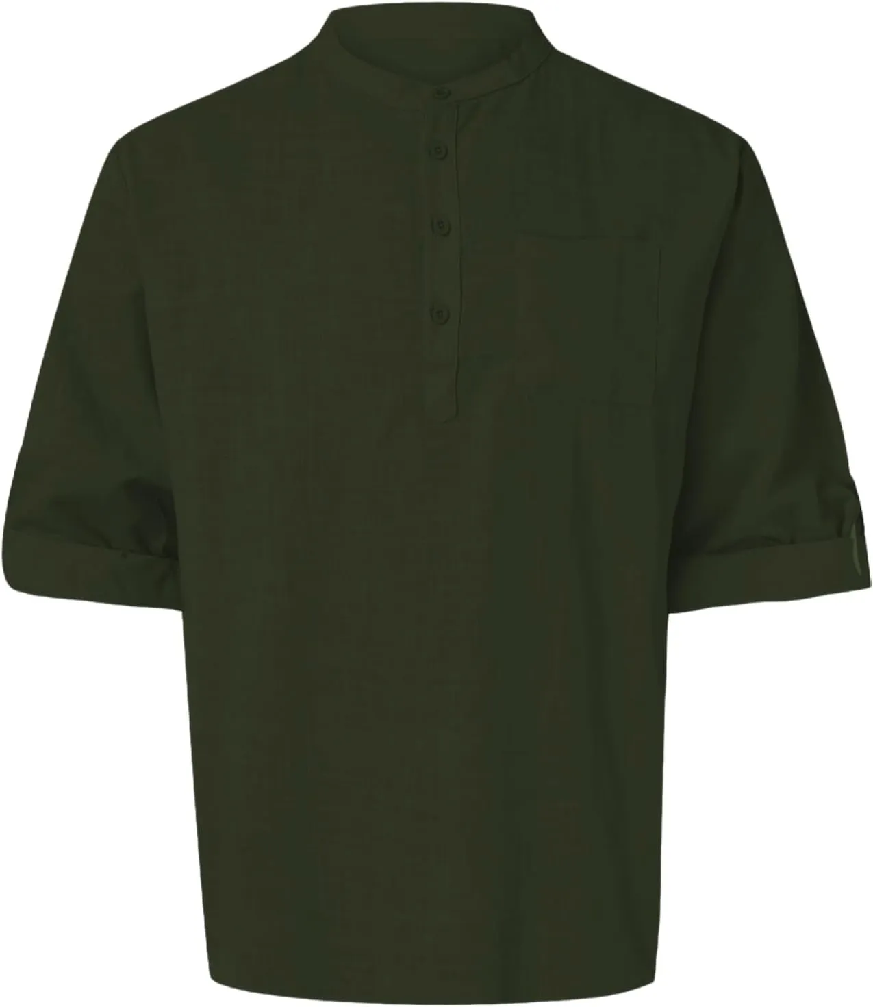 Men's Linen Henley Shirts Casual Cotton 3/4 Sleeve Regular-Fit Summer T-Shirt Breathable Quick Dry Hippie Beach Shirt