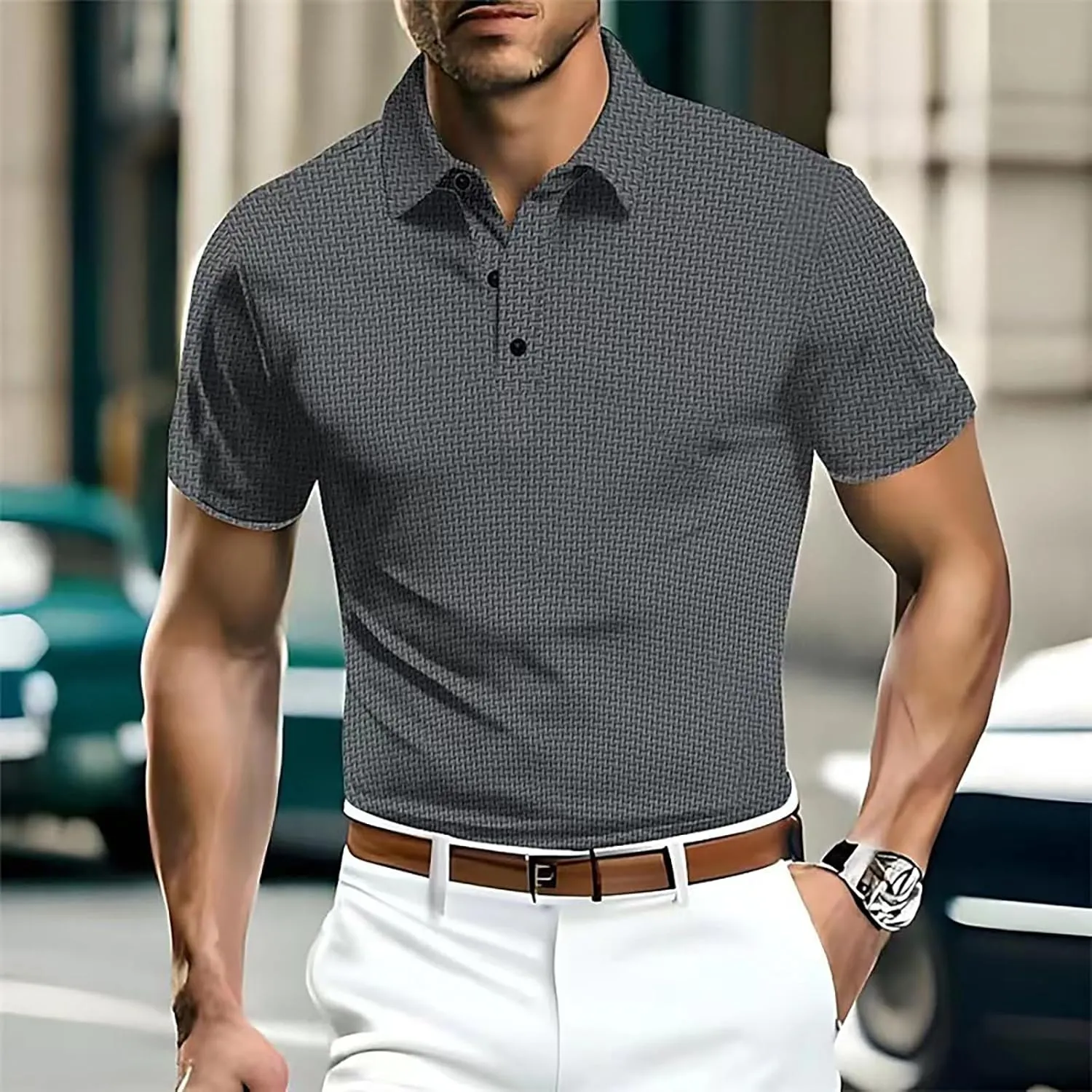 Men's Mesh Polo Shirt Short Sleeve Solid Color Lapel Henley Shirt Quick Dry Stretch Training Gym Camping Hiking Travel Top