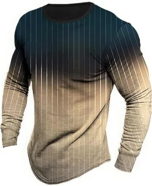 Mens Muscle Fit T Shirts Street Fashion Gradient Longe Sleeve Crew Neck Shirt Gym Workout Athletic Sweatshirts Tops