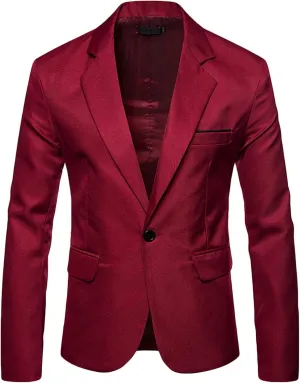 Men's One Button Wedding Blazer Slim Fit Dress Suit Jacket Bussiness Casual Sport Coats for Dinner Party Prom 2023 Wine