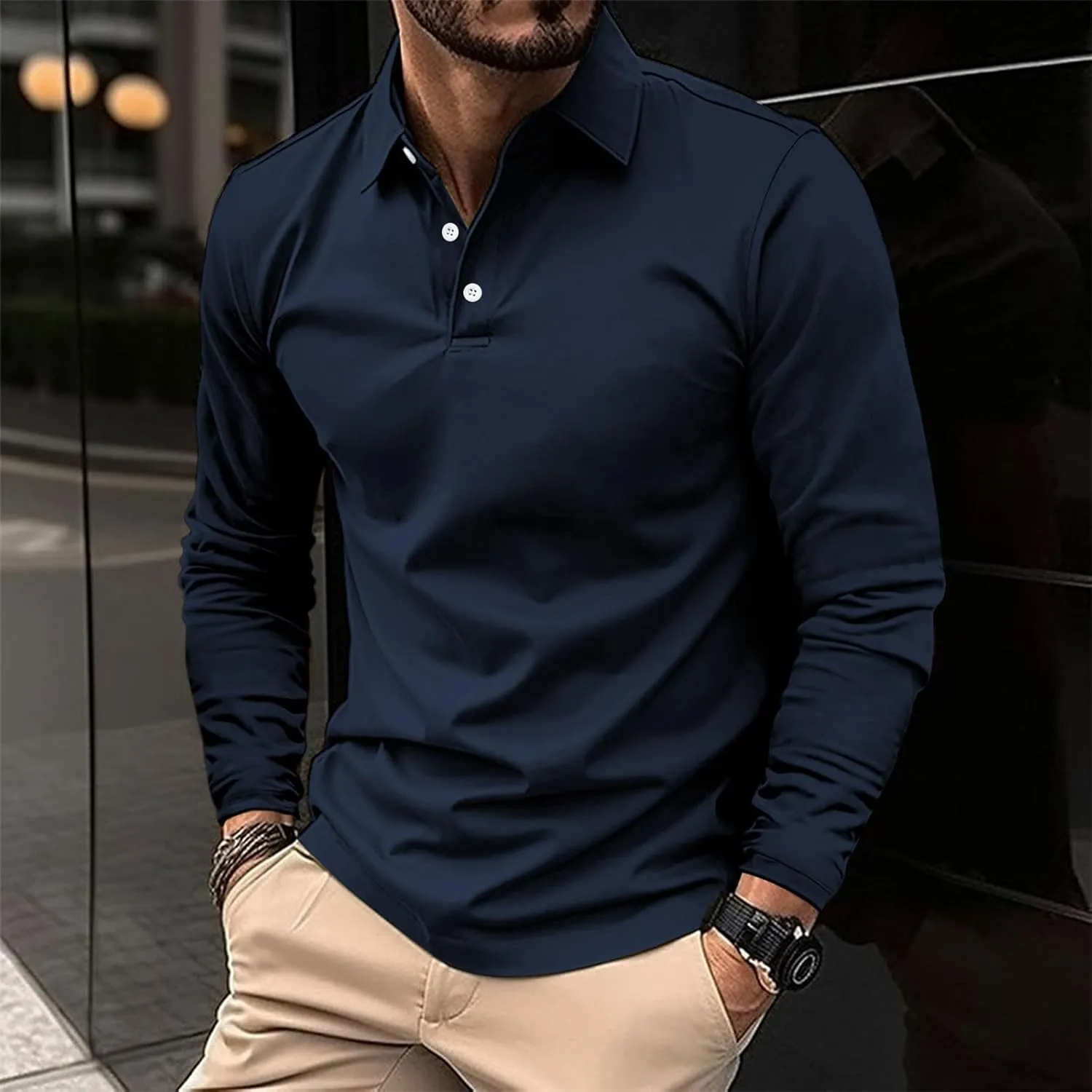 Men's Pique Polo Shirts Casual Work T-Shirts Quick Dry Long Sleeve Golf Shirt Pique Jersey Baseball Collared Tee Tops