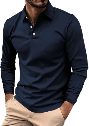Men's Pique Polo Shirts Casual Work T-Shirts Quick Dry Long Sleeve Golf Shirt Pique Jersey Baseball Collared Tee Tops