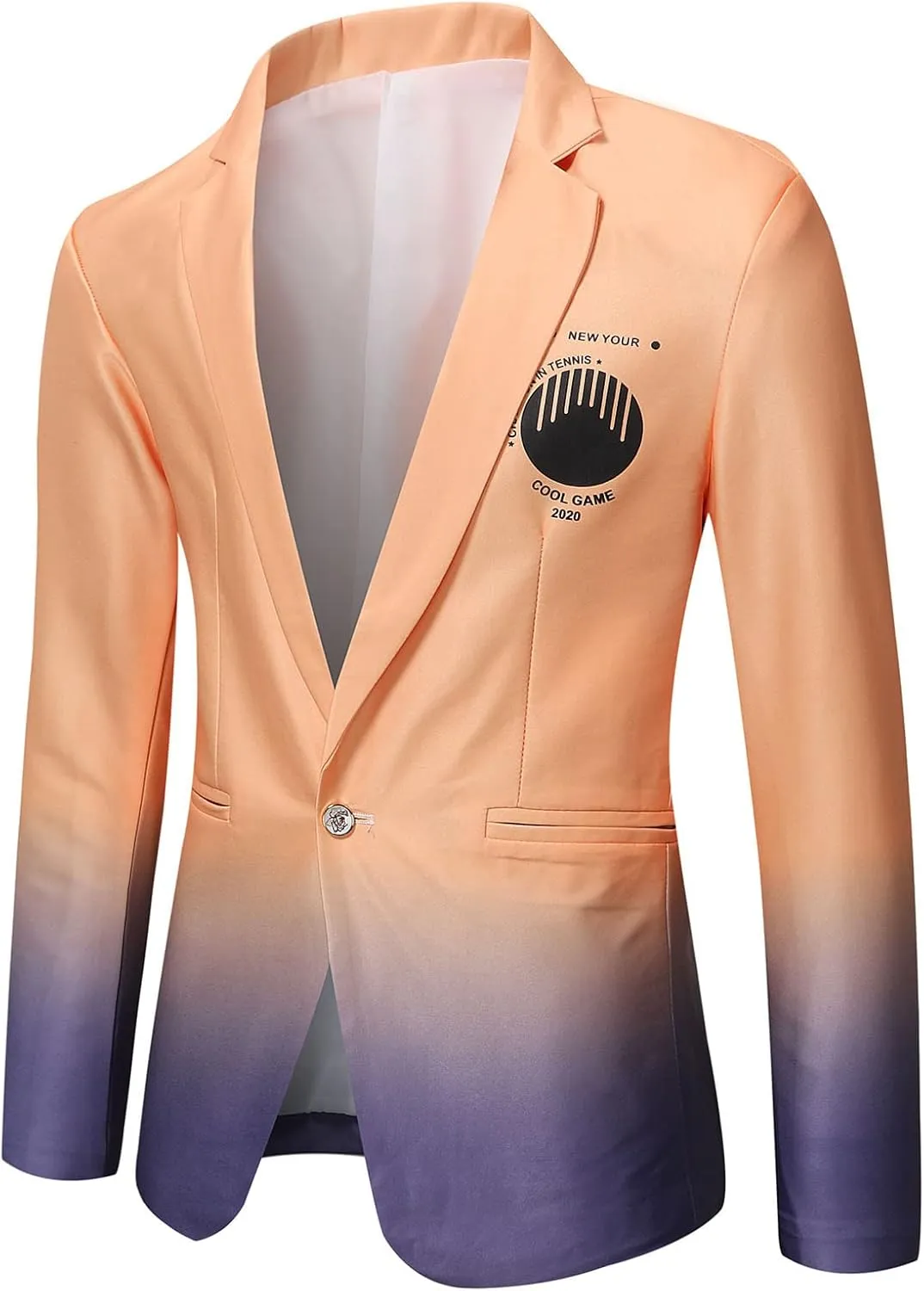 Men's Premium Blazer Suit Jacket One Button Slim Fit Dress Coats Gradient Print Tuxedo for Wedding Party Dinner Prom Orange