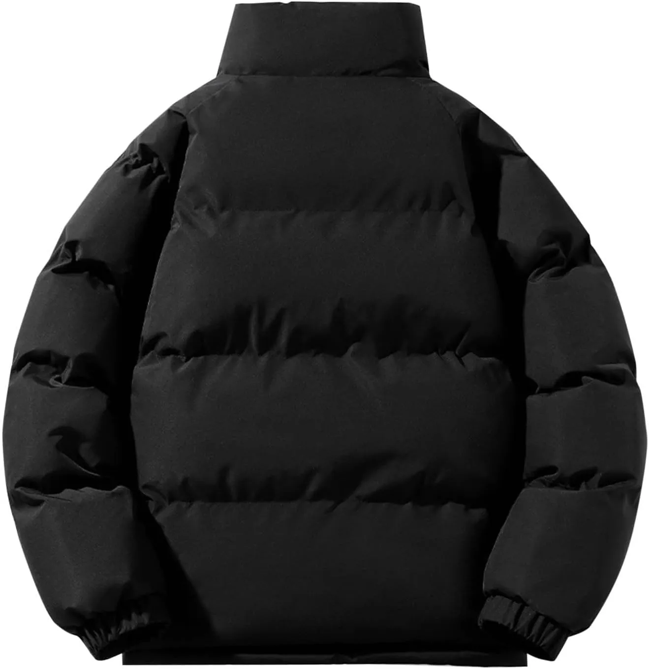 Mens Puffer Jacket Fleece Lined Down Coat Stand Collar Quilted Jacket Padded Insulated Coat Plus Size Winter Jacket