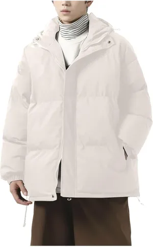 Men's Puffer Jacket Hooded Down Coat Loose Fit Quilted Jacket Zip up Padded Coat Warm Insulated Jackets Winter Outwear