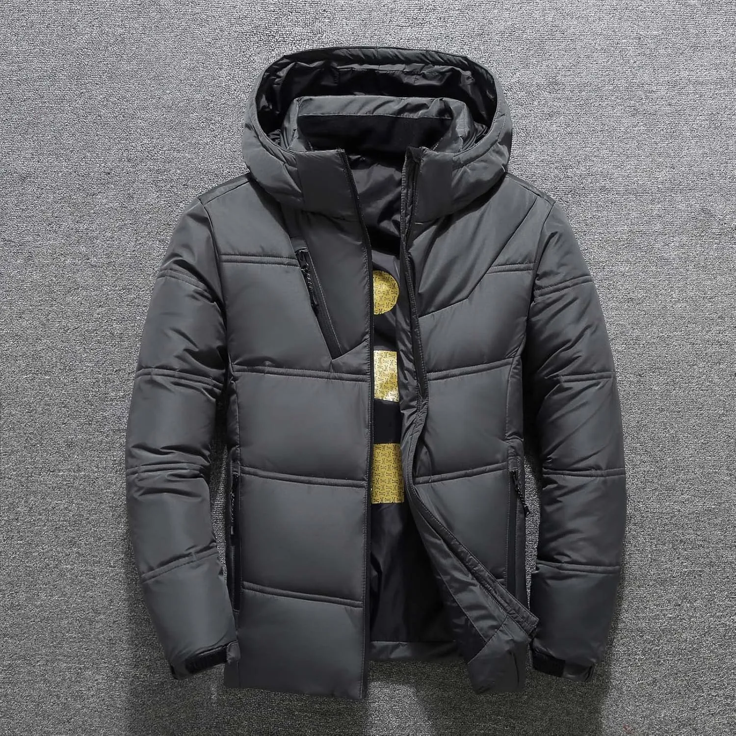 Men's Puffer Jacket Lightweight Hooded Down Coat Zip up Padded Coat Quilted Insulated Jacket Thick Warm Winter Jacket
