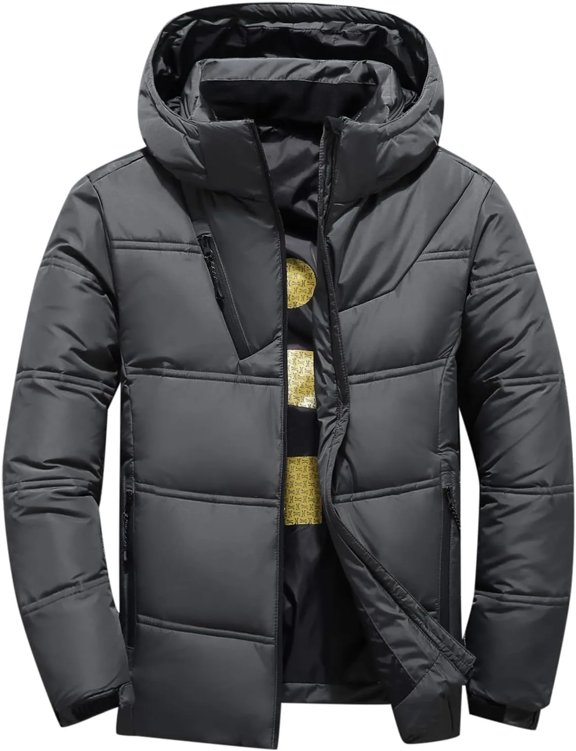 Men's Puffer Jacket Lightweight Hooded Down Coat Zip up Padded Coat Quilted Insulated Jacket Thick Warm Winter Jacket