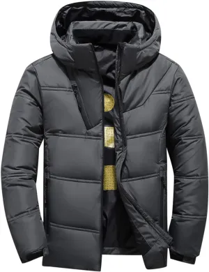 Men's Puffer Jacket Lightweight Hooded Down Coat Zip up Padded Coat Quilted Insulated Jacket Thick Warm Winter Jacket
