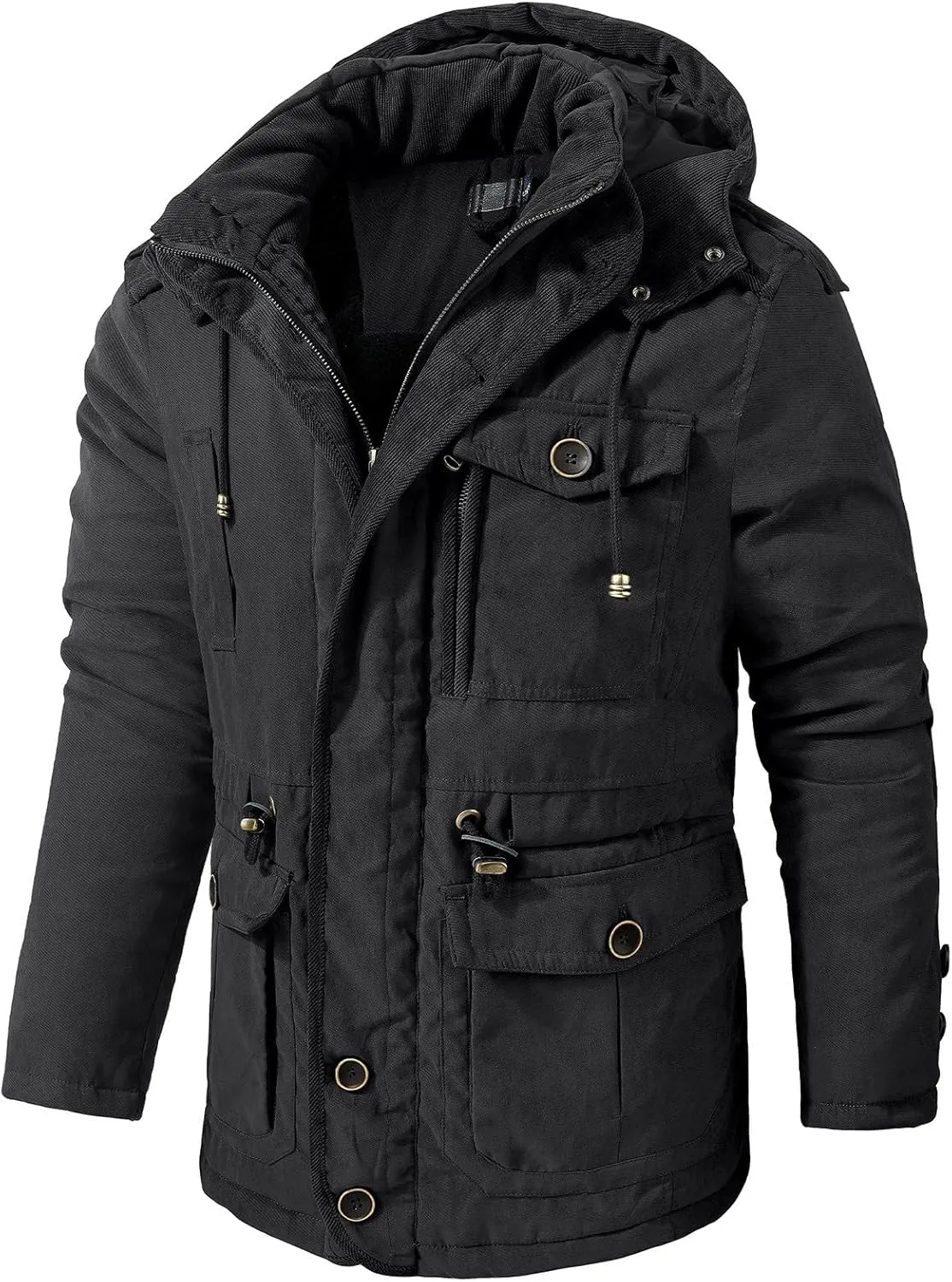 Mens Puffer Jacket Lightweight Hooded Insulated Winter Coat Windproof Zipper Down Jacket Thicken Fleece Outwear