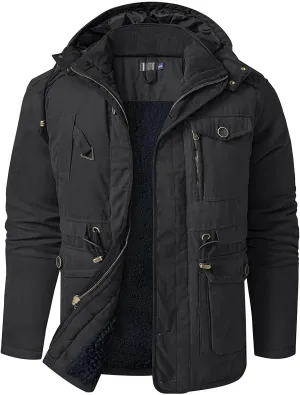 Mens Puffer Jacket Lightweight Hooded Insulated Winter Coat Windproof Zipper Down Jacket Thicken Fleece Outwear